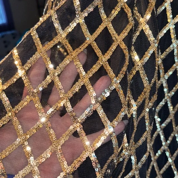 NWOT Forever 21 Long Sleeve Black Gold Diamond Pattern Sequence Mini Body - Picture 7 of 9